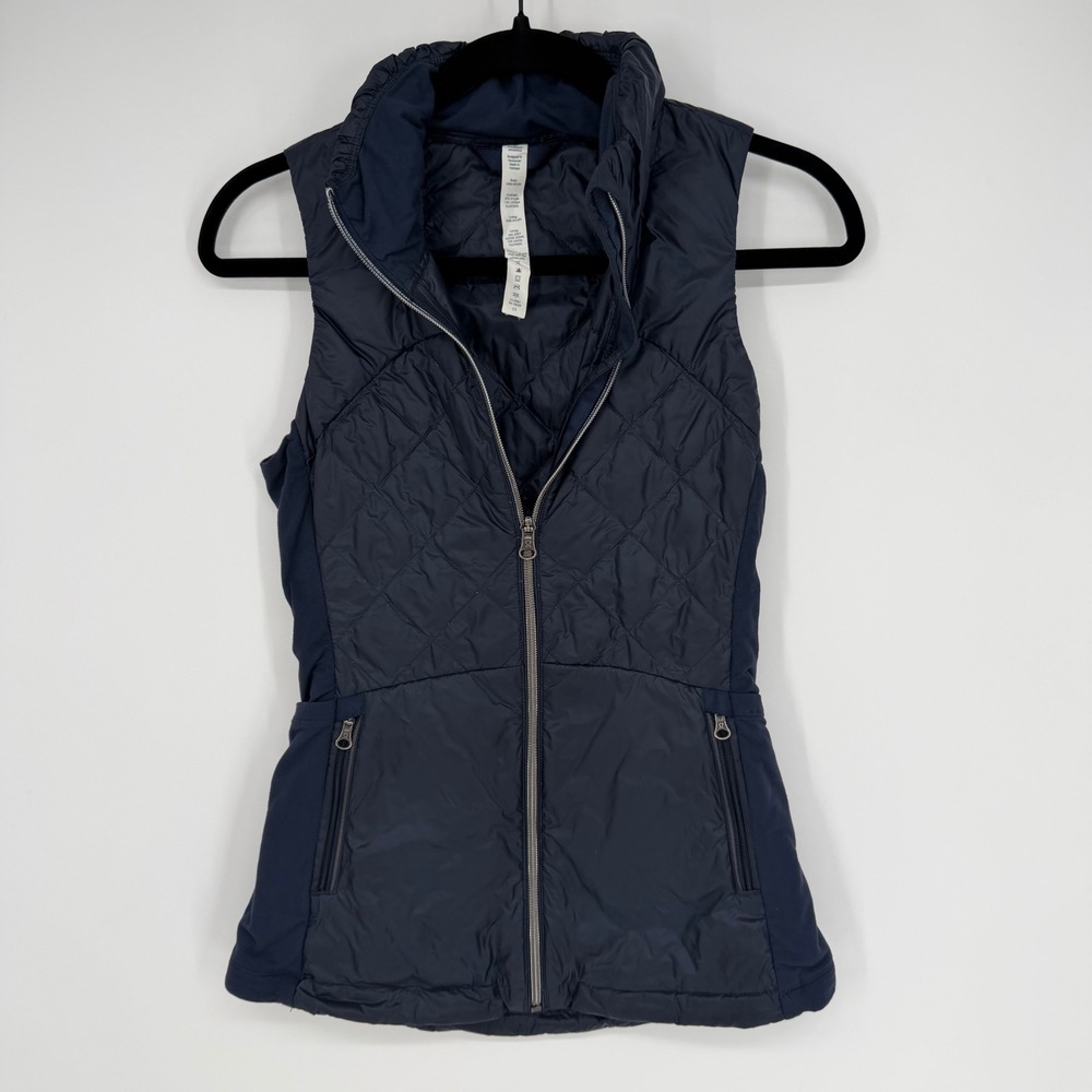 LULULEMON DOWN FOR A RUN VEST INKWELL GOOSE DOWN SIZE 2 800 FP DIAMOND QUILTED‎